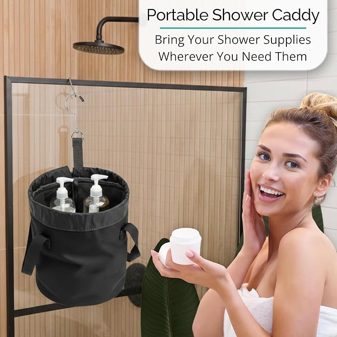 Quick Dry Mesh Shower Caddy for College Dorms – Lightweight Shower Caddy Mesh with Drawstring Top, Breathable Mesh Bottom, and Multiple Pockets with Zippers for Cruise Essentials for Shower (Black)