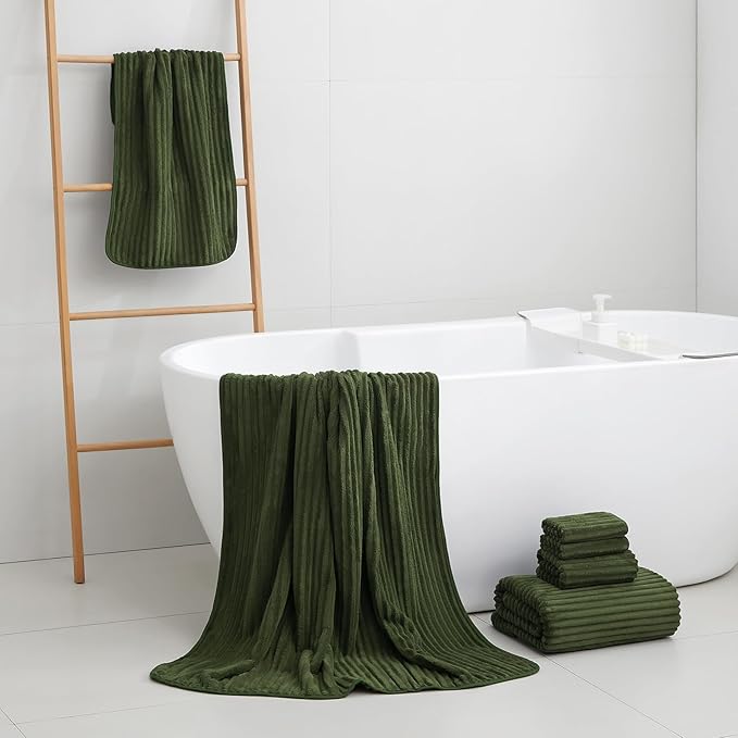 Extra Large Bath Towel Set of 6 (40"x80"),Oversized Bath Sheet Super Soft Highly Absorbent Microfibers Quick Dry Luxury Shower Towel for Bathroom Spa Gym Hotel Yoga (Olive Green, 6Piece)