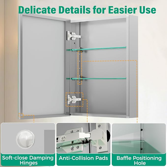 24 x 32 Inch Medicine Cabinet Mirror,Bathroom Mirror Cabinet with Adjustable Shelves,Aluminum Silver Medicine Cabinets for Bathroom,Recessed or Wall Mounted Medicine Cabinets