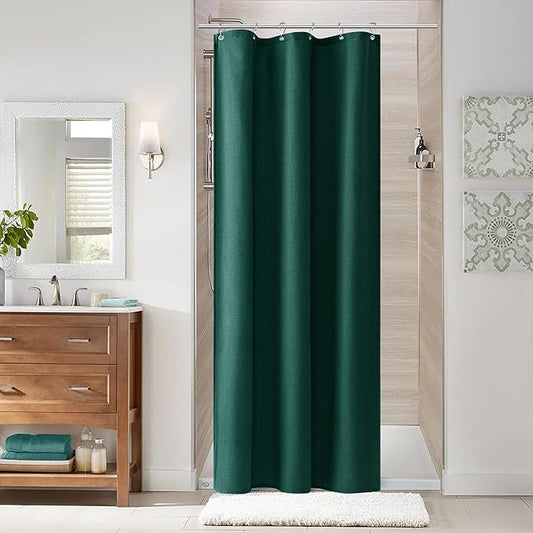 Naturoom Dark Green 36 Inch Shower Curtain - Stall Narrow Half Linen Ultra Thick Fabric Shower Curtain Set with Hooks, Boho Farmhouse Rustic RV Camper Bath Curtains for Bathroom, 36x72