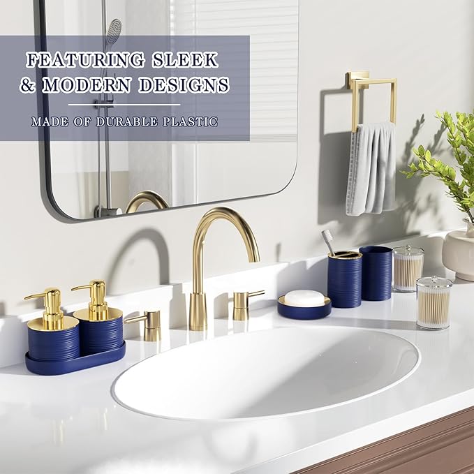 Bathroom Set - Bathroom Sets with Shower Curtain and Rugs, 25PC Bathroom Accessory Set, Blue Bathroom Accessories Set with Trash Can, Soap Dispensers