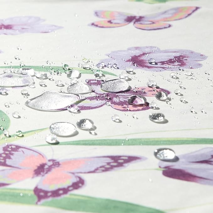 Extra Long Fabric Shower Curtain, Butterfly Garden Flower Plant Shower Curtains for Bathroom, Purple and Cream Floral Bathroom Curtains, 72" W x 84" H