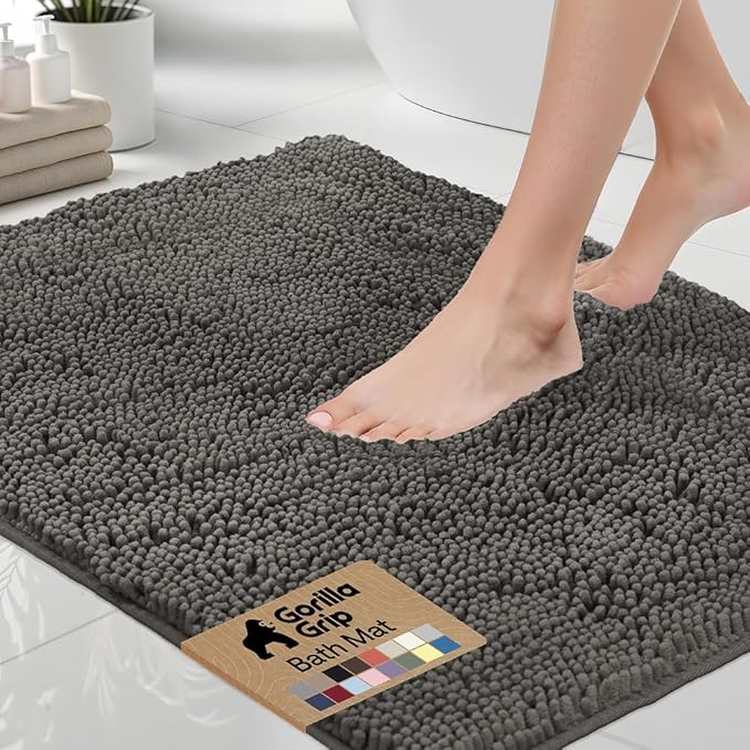 GORILLA GRIP Bath Rug Mat 60x17, Soft Absorbent Chenille, Quick Dry Microfiber Mats, Rubber Backing Washable Shower Floor Rugs, Bathmat Runner, US Designed Bathroom Home Decor Accessories Charcoal