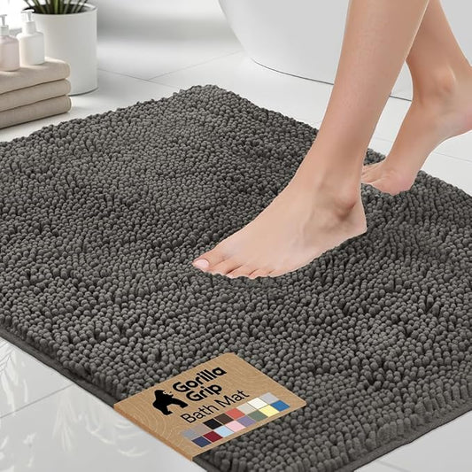 GORILLA GRIP Bath Rug Mat 44x26, Soft Absorbent Chenille, Quick Dry Microfiber Mats, Rubber Backing Washable Shower Floor Rugs, Bathmat Runner, US Designed Bathroom Home Decor Accessories Charcoal