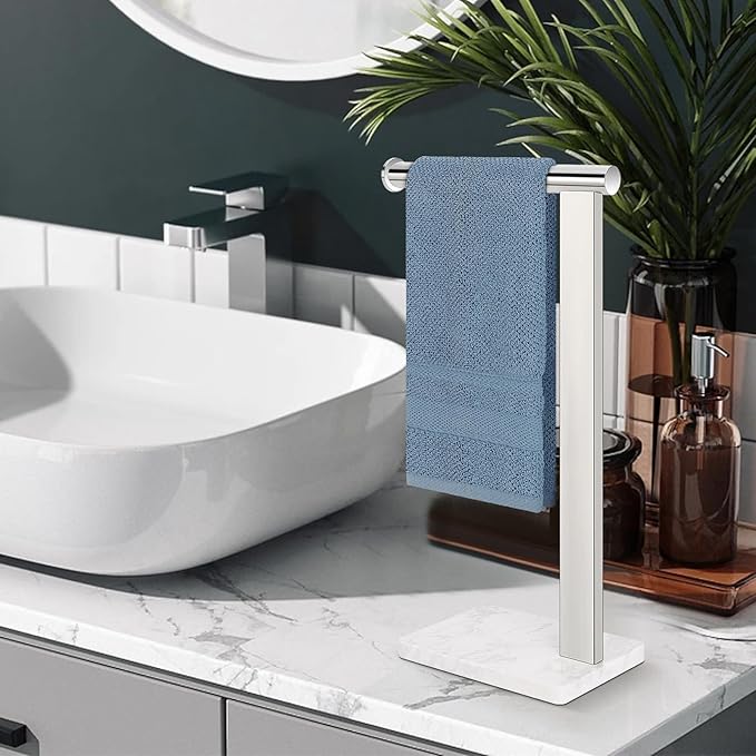 Stainless Steel L-Shaped Hand Towel Holder, SUS304 Bathroom Towel Rack with Thickened Base for Countertop Vanity (Chrome, Square Base)