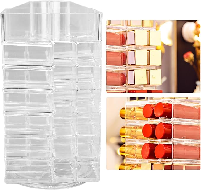 banapoy Acrylic Lipstick Tower Holder, 53 Slots 360 Rotating Makeup Cosmetic Lipsticks Organizer Rack, Lipgloss Storage Container Display for Girls Women