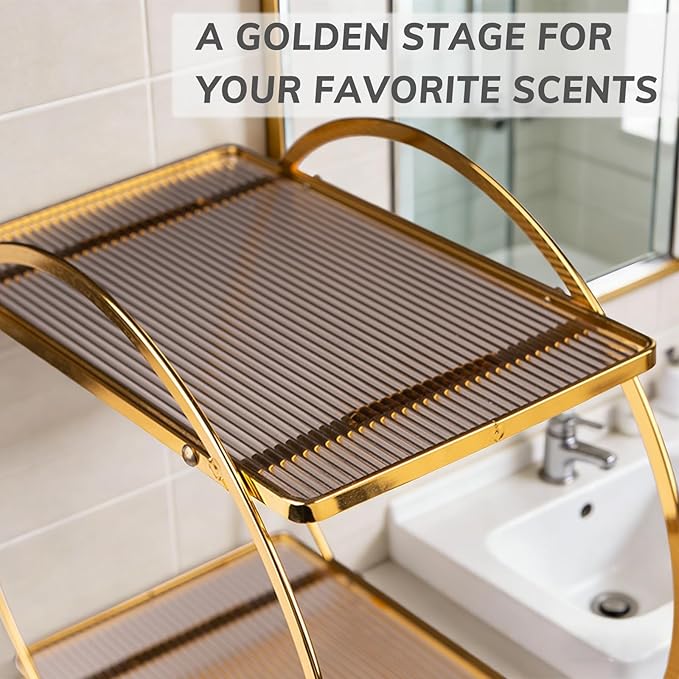 BO2703 2 Tier Bathroom Organizer, Perfume Organizer for Dresser, Gold