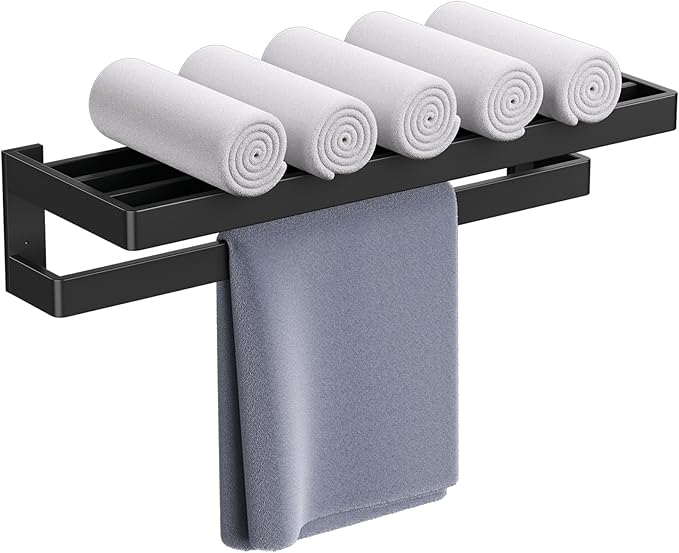 TNOMS Matte Black Towel Rack 23.6-inch Towel Bar Double Towel Holder Stainless Steel Bathroom Hardware Accessories Set