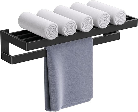 TNOMS Matte Black Towel Rack 23.6-inch Towel Bar Double Towel Holder Stainless Steel Bathroom Hardware Accessories Set