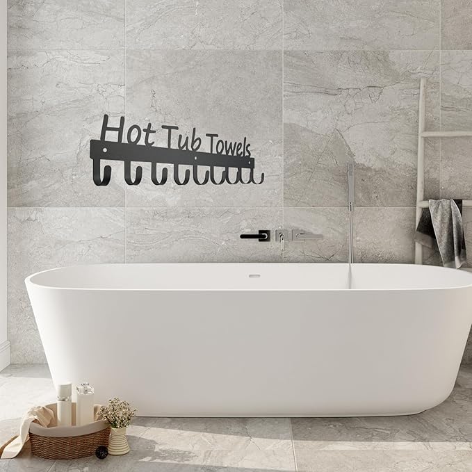 Black Pool Towel Rack Outdoor Towel Rack for Pool Towel Hooks Towel Hanger for Bathrobes Clothes 9 Hooks (Black Hot Tub)