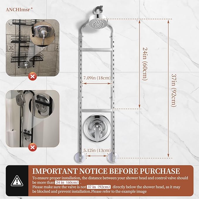 Adjustable Hanging Shower Caddy for Handheld Showerhead, 4-Tier Rustproof Shower Rack Baskets, Anti-Swing Hanging Shower Organizer for Bathroom Storage with 2 S-Hooks, Large Capacity, Silver