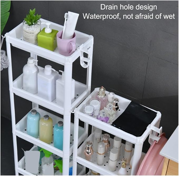 Plastic Bathroom Tower Shelf, Versatile Large Storage Freestanding Bathroom Shelf, Mobile Shelving Corner Storage for Store Books, Files, Clothing(3 layer)