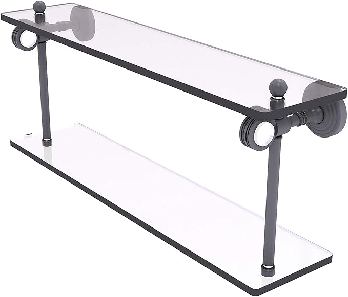 Allied Brass PG-2D-22 Pacific Grove Collection 22 Inch Two Tiered Dotted Accents Glass Shelf, Matte Gray