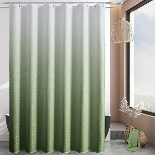 MitoVilla Sage Green Ombre Waffle Fabric Shower Curtain, Modern Waffle Weave Textured Shower Curtains for Luxury Rustic Bathroom Decor, Vintage Weighted Bathroom Shower Curtain, 72 x 72