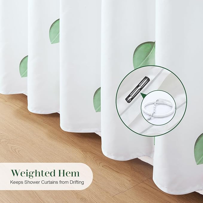 Green Leaf Fabric Shower Curtain, Watercolor Eucalyptus Leaves Plant Shower Curtain, Waterproof Decorative Boho Botanical Bathroom Curtains, 72" W x 72" H