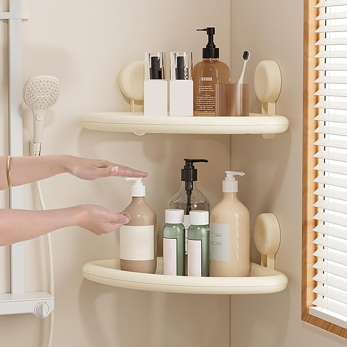 Suction Cup Corner Shelf Bathroom Shelf No Drilling Space Saving Waterproof ABS