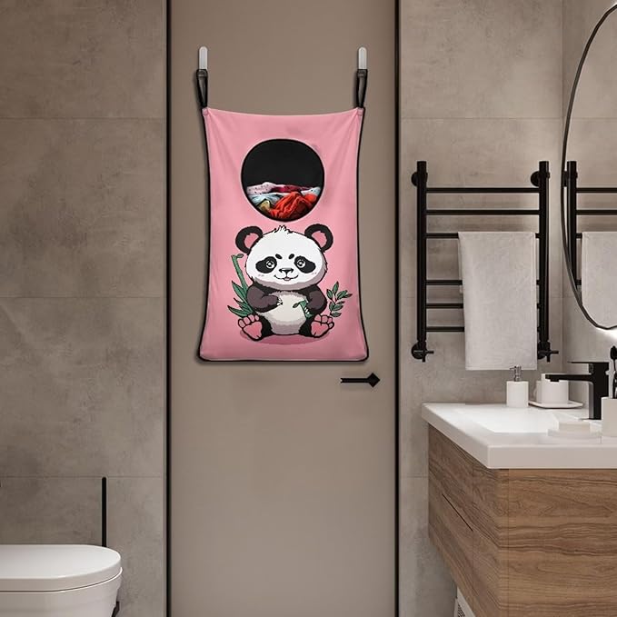 ZFRXIGN Cute Panda Hanging Laundry Hamper Large Capacity Laundry Bag Toys Storage Organizers for Girls Bedroom, Closet, Home, Dorm Over The Door Laundry Hamper Pink Animal