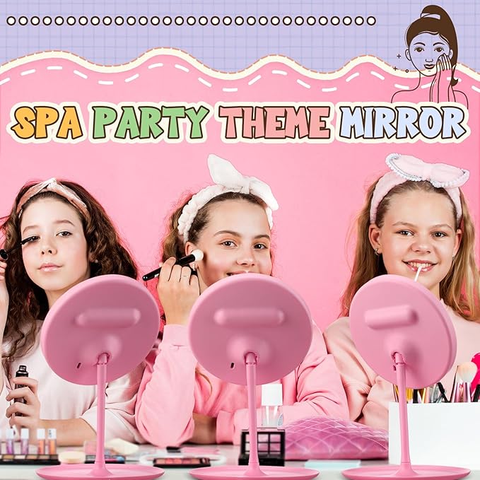 DoubleFill 6 Pcs Spa Party Mirrors Gifts Sleepover Party Favors Make up Table Mirror for Women Girls Mothers Day Accessory Sleepover Supplies Bridesmaid Gifts Slumber Birthday Favors(Pink)