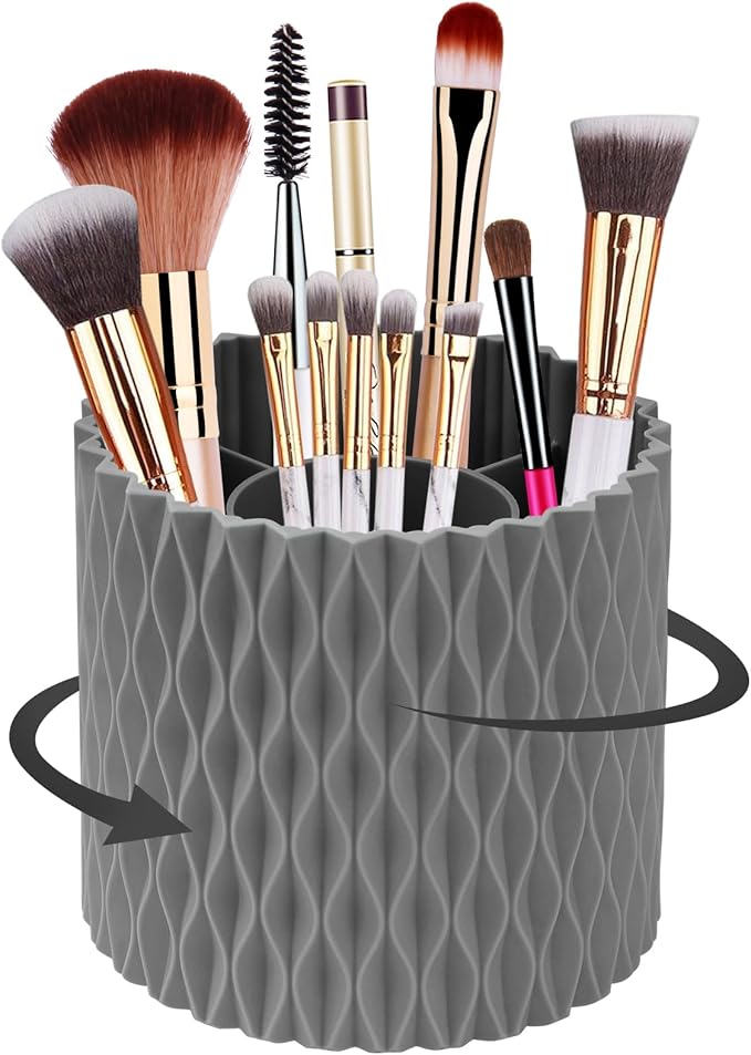 Makeup Brush Holder 360° Rotating Makeup Organizer 5 Slot Makeup Brushes Cup Pen Holder for Vanity Decor, Desk Storage Container, Bathroom Countertops,Large Capacity Cosmetic Display
