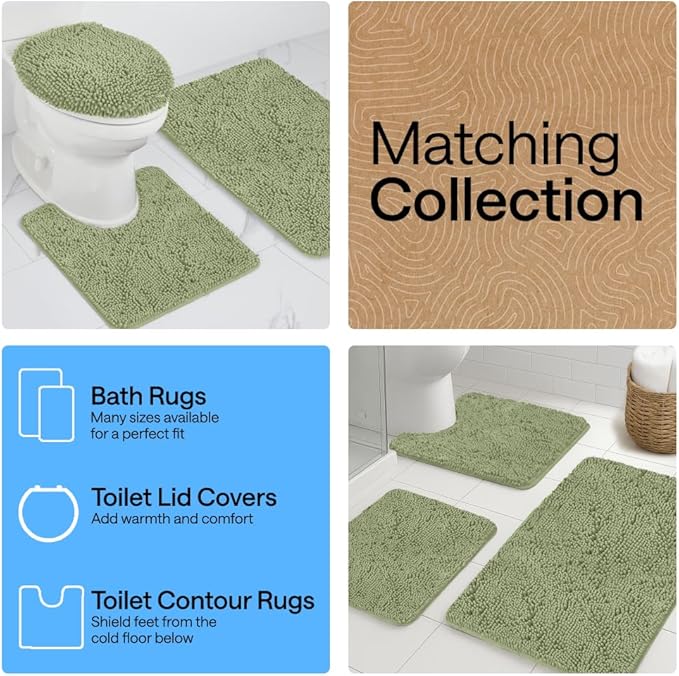 GORILLA GRIP Bath Rug Mat 60x24, Soft Absorbent Chenille, Quick Dry Microfiber Mats, Rubber Backing Washable Shower Floor Rugs, Bathmat Runner, US Designed Bathroom Home Decor Accessories Sage Green