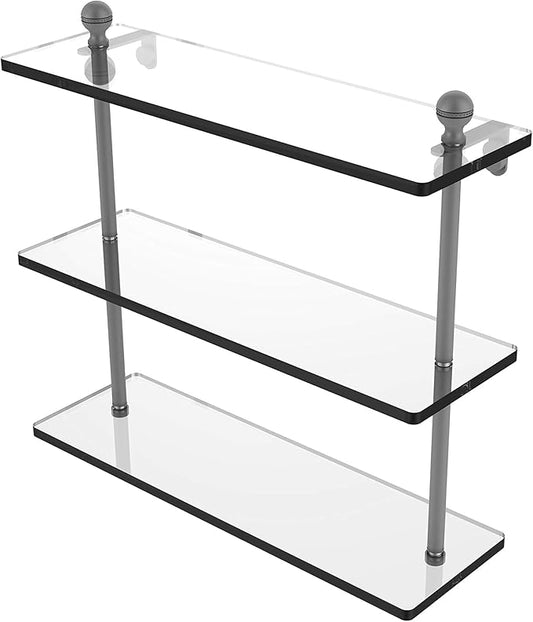 Allied Brass MA-5/16 Mambo Collection 16 Inch Triple Tiered Glass Shelf, Matte Gray