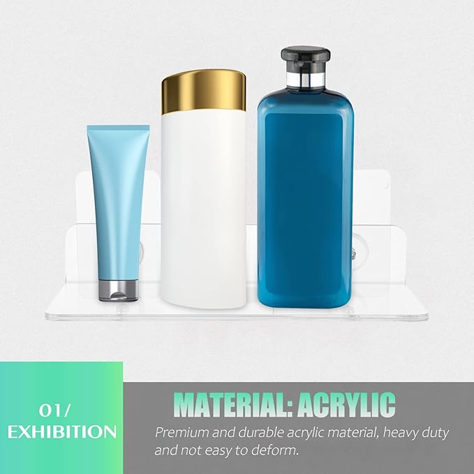 POPETPOP 2pcs Wall Mounted Acrylic Storage Rack Multifunctional Bathroom Shelf for Shampoo and Toiletries Punch Design and Easy to Install for Home Organization