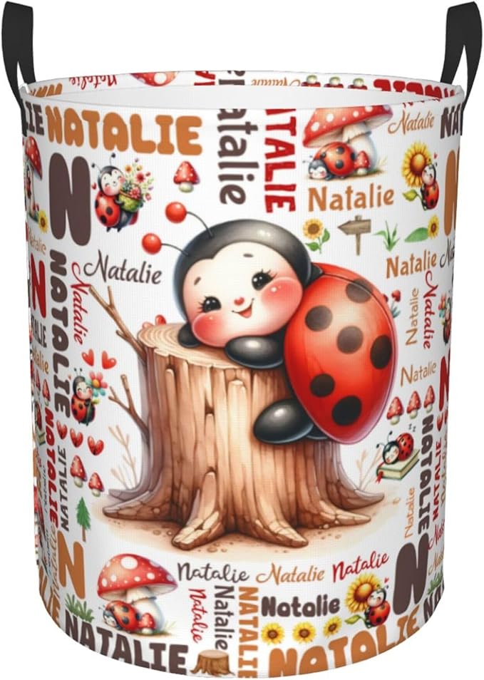 Personalized Ladybug Mushroom Laundry Basket For Baby Kids Boys Girls Adult Custom Hamper Basket With Name For Bathroom Bedrooms Collapsible Baby, Dirty Clothes Hamper With Handles