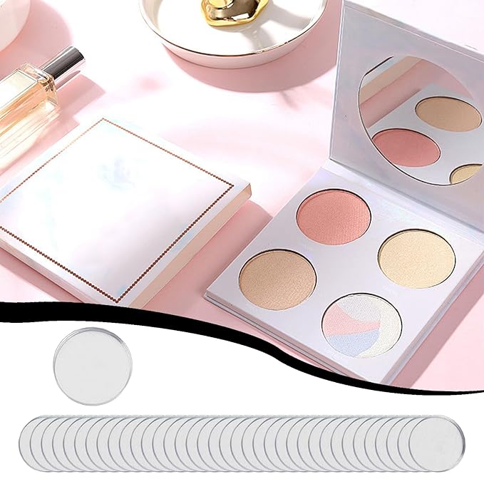 NICENEEDED 100 PCS Aluminum Empty Eyeshadow Pan, Round Palette Metal Pans Cosmetic Blush Lipstick Organizer, Square Refillable Container Eyeshadow Trays
