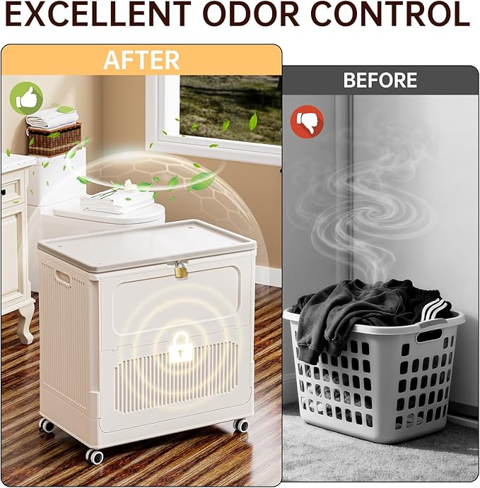 HAIXIN HOME Rolling Laundry Hamper with Lid, 130L Large Capacity Clothes Hampers for Laundry, Plastic Collapsible Laundry Baskets with Wheels and Lid, Install-Free & Easy to Transport to Laundry Room