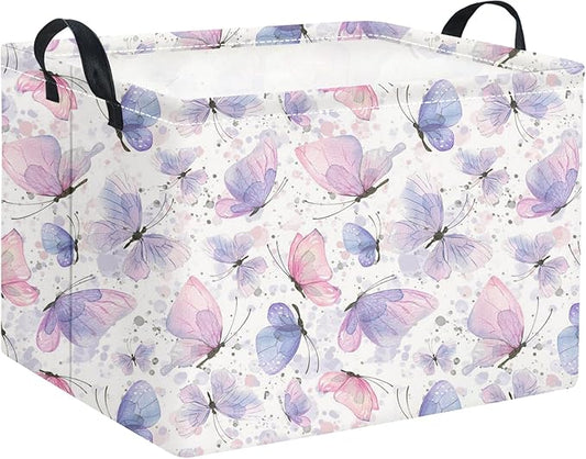 Rectangular Kids Storage Basket for Home Kitchen Girls Cute Storage Bin Organizer Shelf Book Room Decor(Fancy Butterfly)