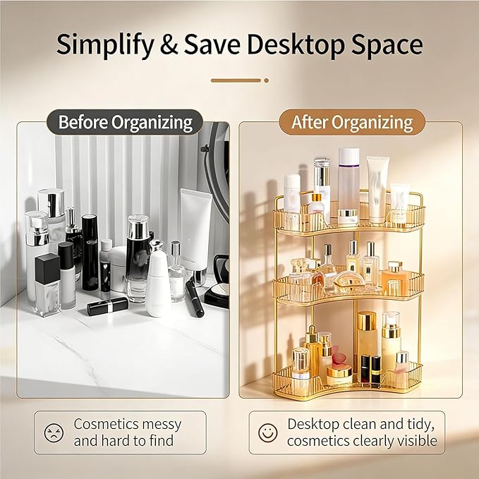 Multi-Tier Corner Countertop Organizer Rack, Makeup Organizers for Vanity, Practical Shelf for Toiletries and Accessories, Corner Counter Storage for Bathroom Dresser (Green-3Tier)