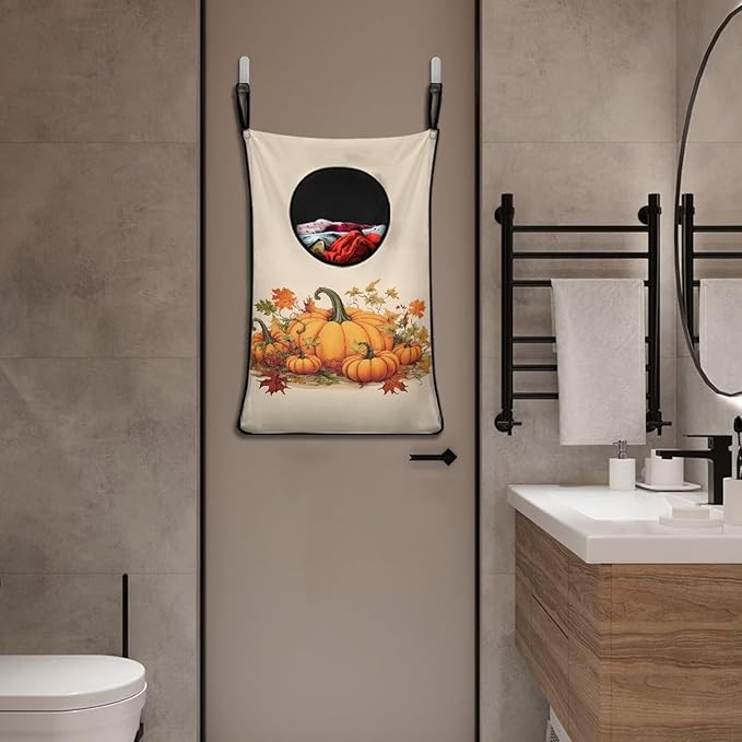 ZOUTAIRONG Hanging Laundry Hamper Clothes Basket Over The Door Laundry Hamper Bag Storage Organizers for Kids Bedroom Dorm Closet Hampers, Thanksgiving Pumpkin