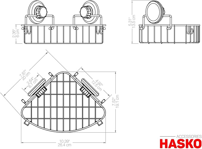 HASKO accessories Corner Shower Caddy with Suction Cup Shower Shelf with Hooks, Stainless Steel Bathroom Caddy, Wall Mounted Shower Basket for Bathroom, Adhesive 3M Stick Discs Included (Black)