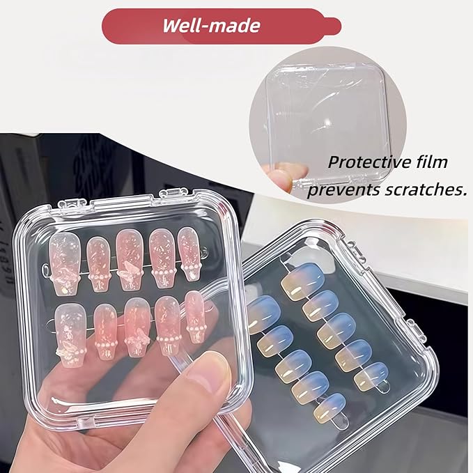 Press On Nail Storage Box Set - 9 Clear Packaging Boxes with 52 Pre-Cut Double-Sided Adhesive Tapes for Nail Business Display, Salon Supplies & Organizer (Transparent)