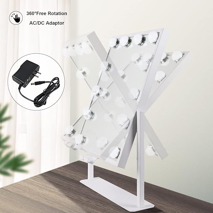 BWLLNI Vanity Mirror with Lights, Hollywood Lighted Makeup Mirror with Phone Holder, Smart Touch Control, 3 Color Lighting Modes, Detachable 10X Magnification, 360°Rotation(White)