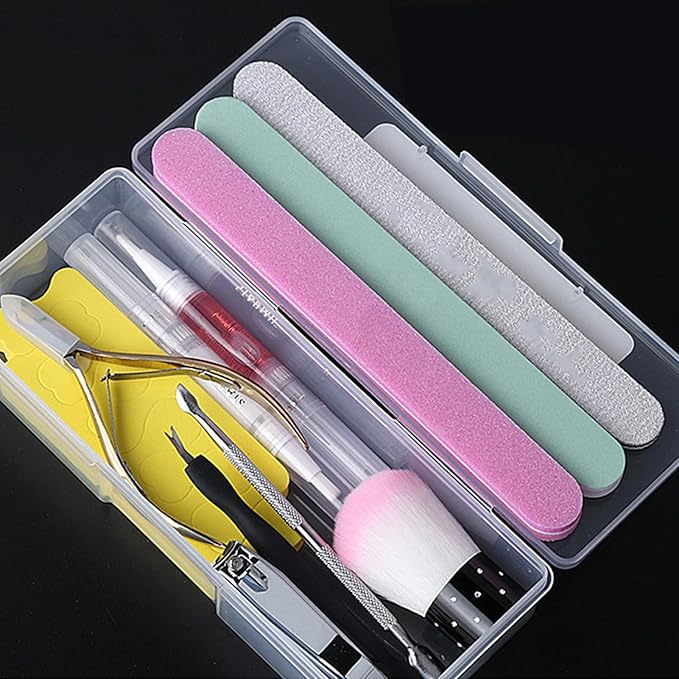 Storage Case Cosmetic Brush Box Nail Tool Holder Space-saving Smooth Surface Practical Plastic 2Pcs Clear, Large
