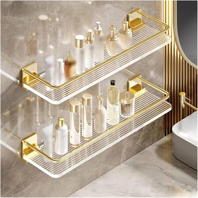 Wall Corner Shelf for Bathroom and Kitchen with Double Sucker Design for Secure Storage of Sponges Razors and Brushes(Gold)
