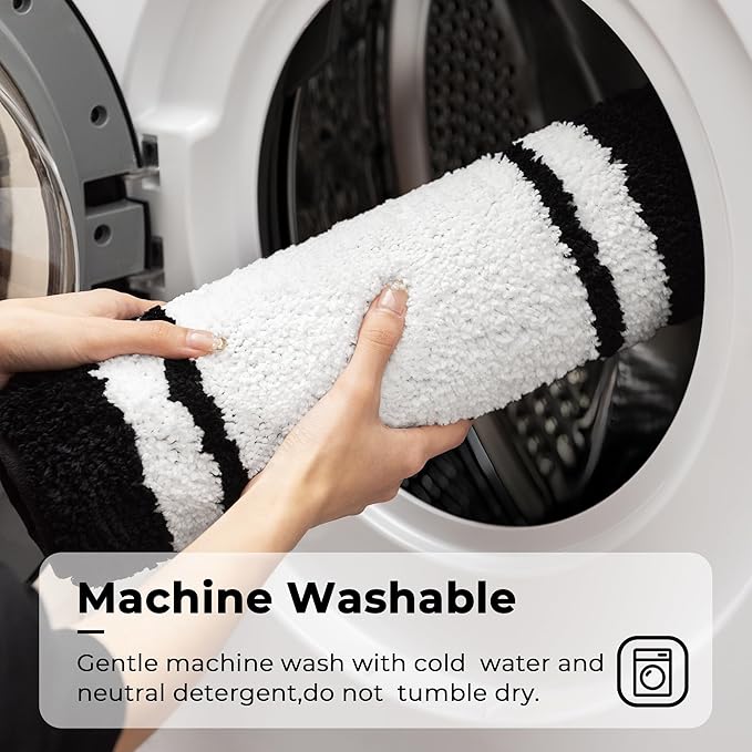 GRANNY SAYS Microfiber Bathroom Rugs Non Slip Washable, Water Absorbent Bathrooms Mats for Tub Non Slip, Soft Bath Mats for Floor & Shower, Long Bathroom Rug, 20" x 32", Black Bath Rug