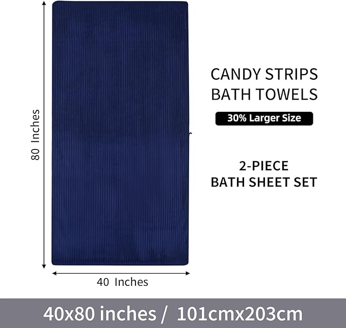 Oversized Bath Sheets 40x80 Inches Extra Large Bath Towels for Adults Super Soft Quick Dry Highly Absobent Microfiber Shower Towels for Bathroom, Pool, Gym, Yoga Towel (Navy Blue, 2Piece)