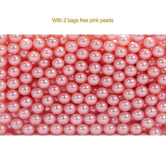 Clear Acrylic Covered Makeup Brush Holder with Dustproof Lid, 3 Drawers, Pearls Beads for Cosmetics Brushes Storage (Pink)