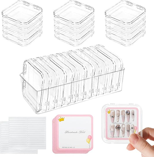 26 PCS Press on Nail Storage Box, 24PCS Small Press on Nail Box and 2 Pack Big Nails Storage Boxes Plastic, Nails Case Containers for Art DIY Jewelry Fishing Tackle, Mini Clear Dimond Storage