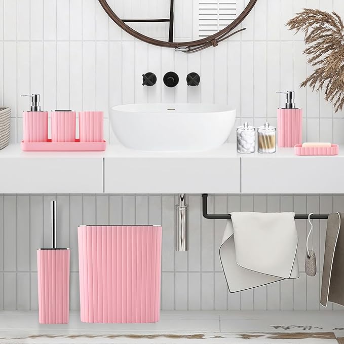 XLHOMO 28PC Bathroom Set - Gorgeous Pink Bathroom Set, Bathroom Accessory Set, Pink Shower Curtain Set with 5PC Shower Caddies