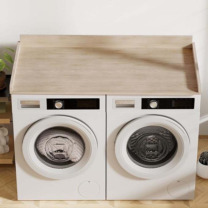 Washer Dryer Countertop, Washer Dryer Topper, Solid Wood Washers and Dryers Countertop, 54" Width x 27.5" Depth Laundry Countertop for Laundry Room Organization and Storage, White Oak