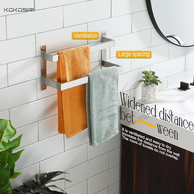 KOKOSIRI Hand Towel Bars 16 Inches Bathroom 2-Tiers Ladder Towel Rails Towel Holders Wall Mounted Towels Shelves Rack Brushed Stainless Steel, B5008BR-L16