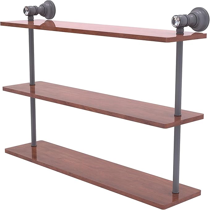 Allied Brass CC-5-22-IRW Carolina Crystal Collection 22 Inch Triple Wood Shelf, Matte Gray