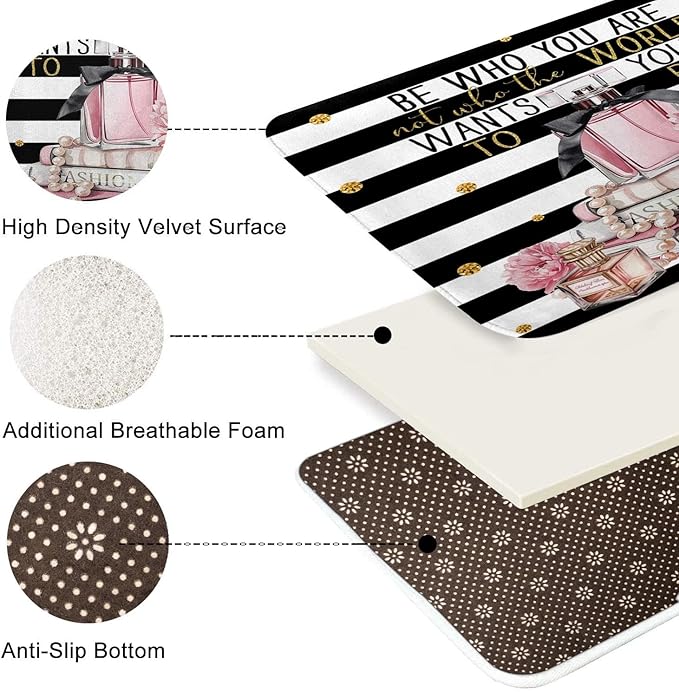 ArtSocket Woman Girl Inspirational Quotes Bathroom Set with Shower Curtain and Bath Rugs and Accessories,Pink Fashion Floral Non-Slip Shower Curtain Set,Bathroom Decor 3 Pcs