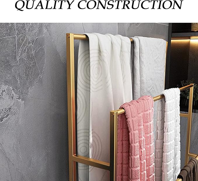 3 Tier Standing Towel Rack - Extra Wide Large Bathroom Towel Stand, Heavy-Duty Metal Towel Drying Rack for Poolside (Matte Black, 25.6” Wide)