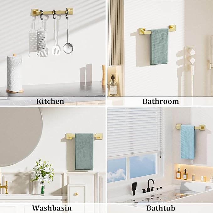 Alise Gold Towel Bar, 16 Inch Towel Racks for Bathroom, SUS304 Stainless Steel Towel Holder Wall Mounted, Heavy Duty Towel Hanger for Bathroom & Kitchen (Gold)