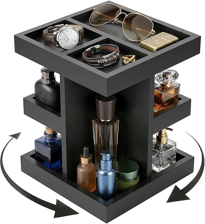 Cologne Organizer for Men Women, 360° rotatable Large Capacity Wood Perfume Shelf with Rotate Makeup Organizer Bathroom Vanity Countertop Storage