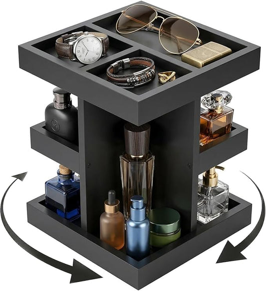 Cologne Organizer for Men Women, 360° rotatable Large Capacity Wood Perfume Shelf with Rotate Makeup Organizer Bathroom Vanity Countertop Storage